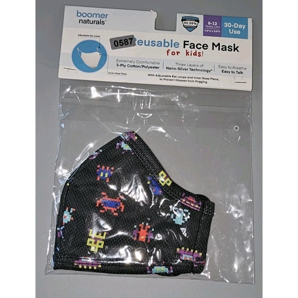 Boomer Naturals Reusable Face Mask Alien Invadors Kids 8-12Yrs Boys #587-592